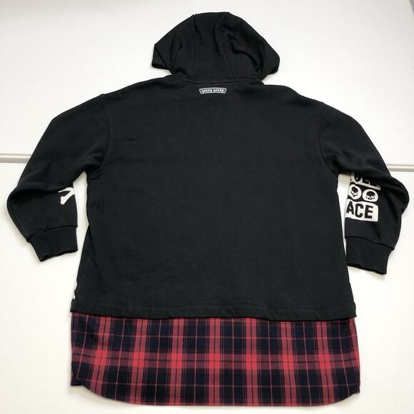 Hardy Hardy Men’s Black Skull Print Plaid Paneled Hoodie Small Rocker Peace - Picture 10 of 11